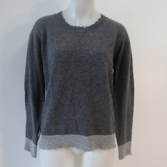 Womens RtA Charcoal Gray Metallic Silver Pure Cashmere Crew Sweater S - Picture 2 of 14